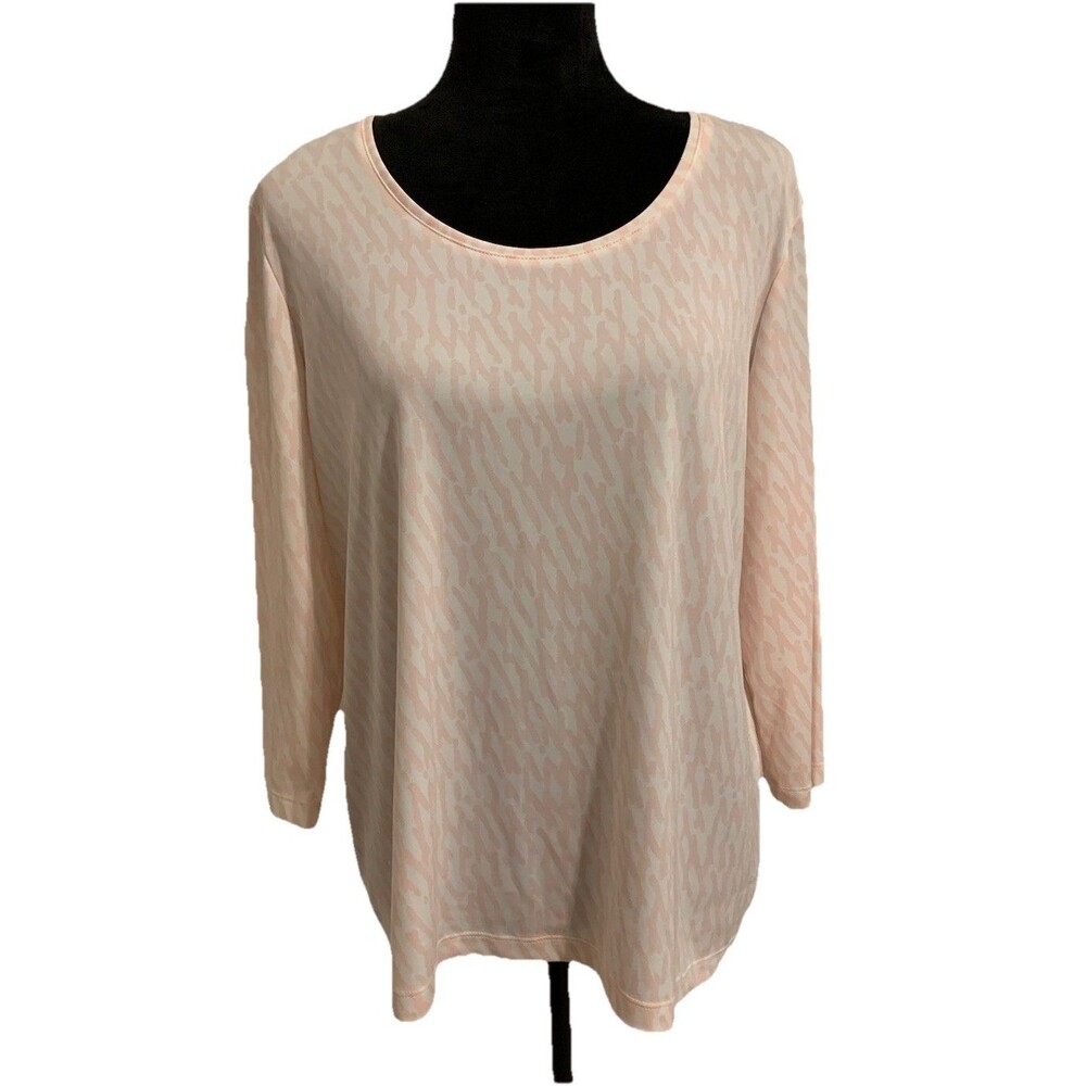 Chicos Size 3 Top Womens XL Pink White Stretch 3/4 Sleeves